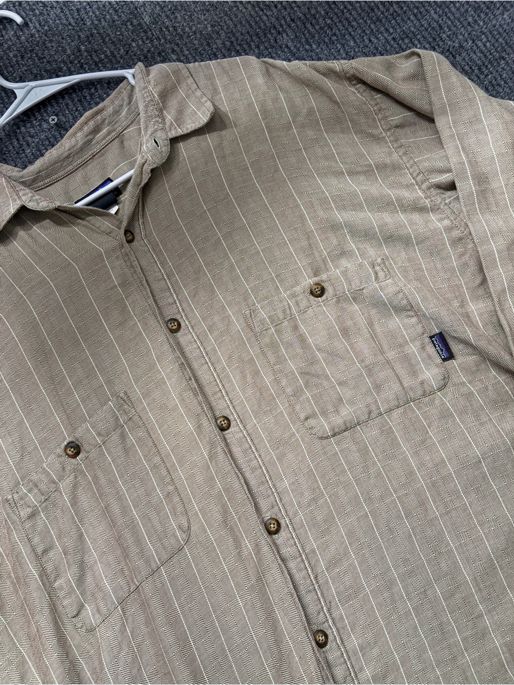 Vintage Patagonia Beige Stripe Geometric Lightweight Button-Up Shirt Jacket XL
